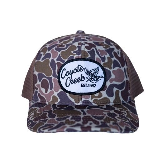 Coyote Creek Hat Co. Duck Trail Snapback — Camo Waterfowl Hunting Structured Hat