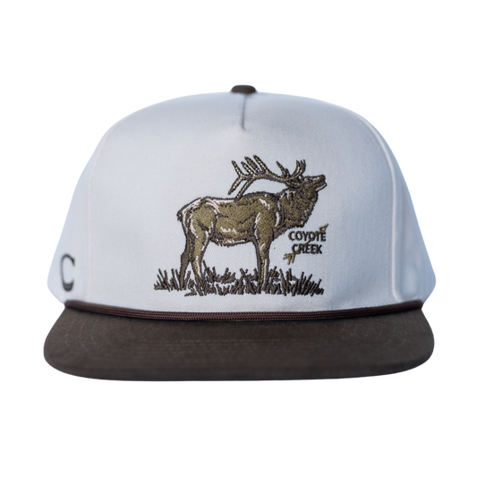 Coyote Creek Hat Co. Wapiti Rope Snapback — Elk Embroidered Flat Brim Structured Hat Front View
