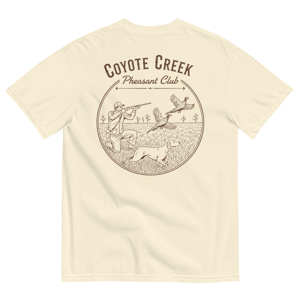 Coyote Creek Hat Co. Rooster Tee — Upland Bird Hunting Heavyweight Garment-Dyed T-Shirt Back View